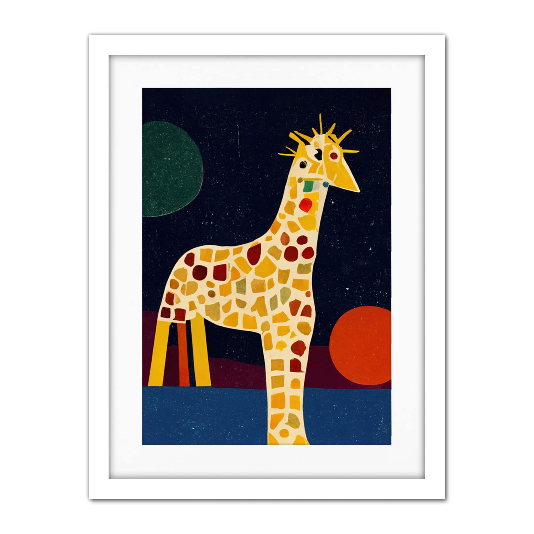 Doppelganger33 LTD Abstract Giraffe Surreal Cubism Artwork Framed Wall Art Print 18X24 Inch