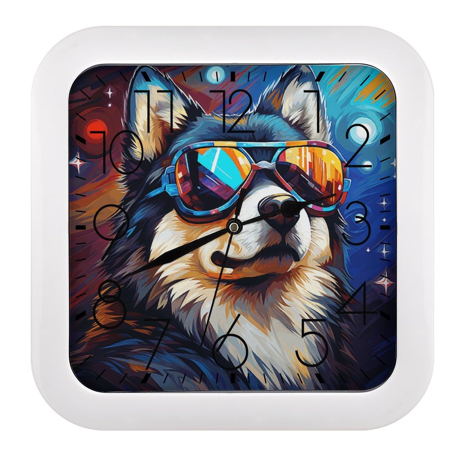 Horloge murale sans tic-tac avec motif chien pour un bureau calme
