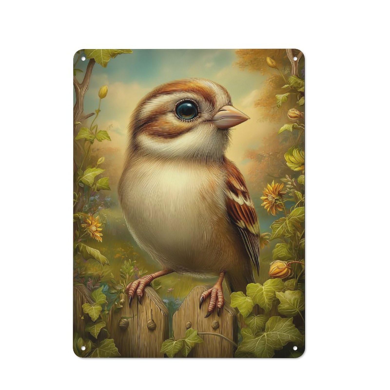 Junmoney Style-4 Vintage Tin Sign 40X30cm With Cute Sparrow On Fence For Hobby Room Or Studio, For Metal Sign Collectors, For Garage And Workshop Walls