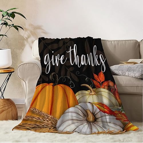 Miniatura 146 de YeeJu Manta decorativa de otoño, color naranja, Acción de Gracias, otoño, lindas calabazas, manta para sofá, cama, sala de estar, suave, acogedora