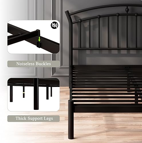 Miniatura 5 de Feonase - Estructura de cama completa en negro, estructura de cama de metal resistente con 13 láminas de acero endurecido, almacenamiento de 12