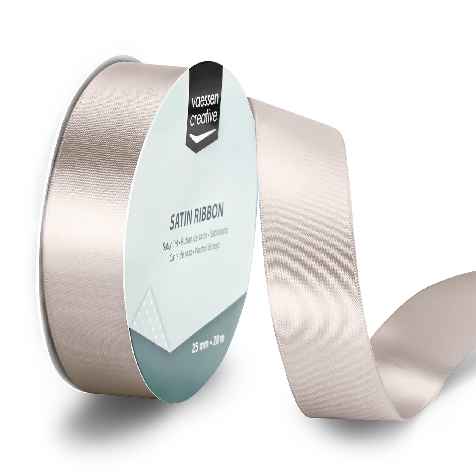 Vaessen Creative Satin Ribbon Beige - 65.6 ft x 1" - Thin Ribbon for Gift Wrapping and Crafting, 20m x 25mm
