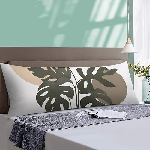 Miniatura 4 de Funda de almohada corporal, estilo bohemio, abstracto, con hojas de Monstera tropicales, para cama, tamaño grande, suave, estilo mediados de siglo,