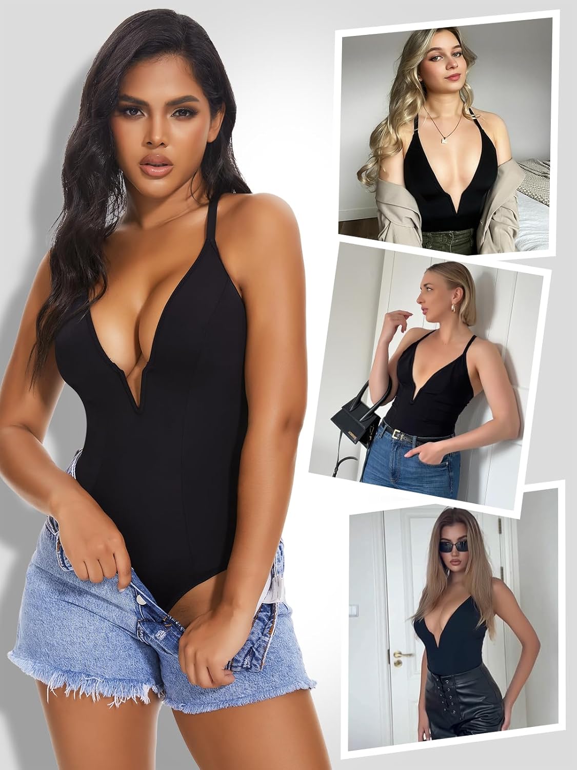 SHAPERIN Bodysuit for Women Shapewear Tummy Control Deep V Neck Plunge Sleeveless Backless Thong Body Suit Tank Top - Image 6