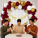 Party Propz Happy Birthday Decoration Kit – 53 Pcs Happy Birthday Banner with Arch Roll, Glue Dots, Golden Balloons, White Balloons, Burgundy Balloons for Decoration(Cardstock) gallery image