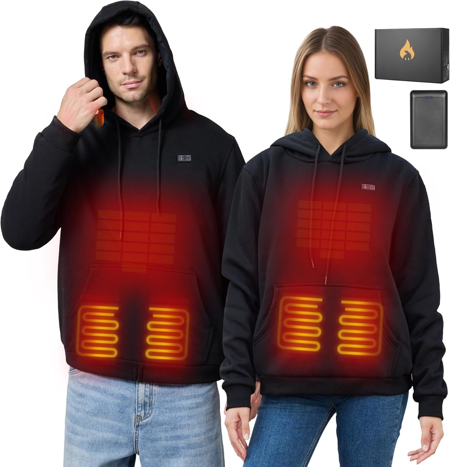 Heated Hoodie for Women Men with Fleece Lining 7.4V 16000mAh Battery Heated Pullover Hooded Heated Sweatshirt - Image 2