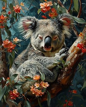 Cross-Stitch Stamped Kits, Sleepy Koala in Gumtree, Embroidery Crafts Needlepoint Kit, Beginners Starter Kits, DIY Handmade Gifts 11CT 3 Strands 16x20 inch