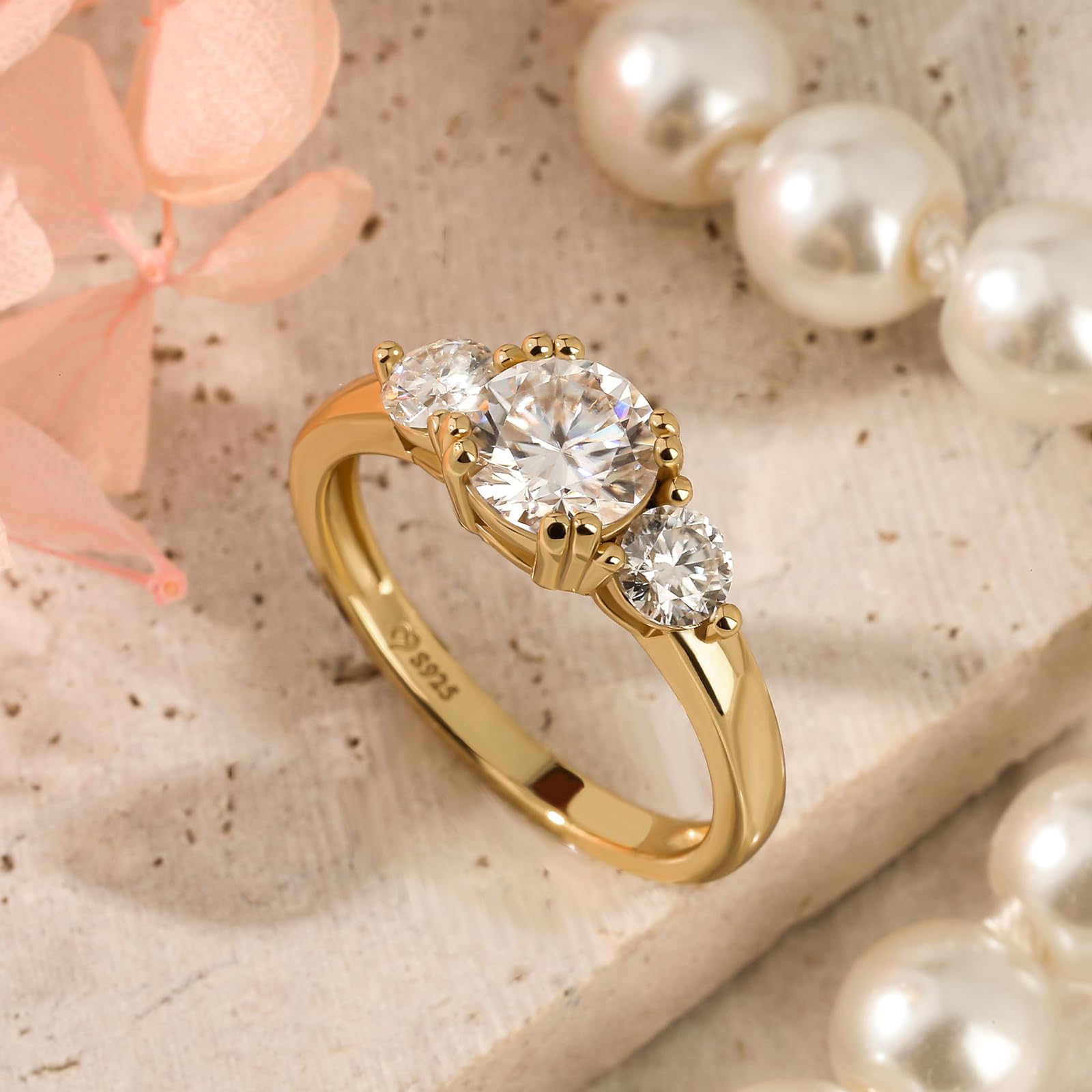 Damen Moissanit Klassisch Trauring Rundschliff Stein Ehering 925 Sterling Silber Verlobungsring Hochzeit Versprechnung Band Ring Glänzend Ewigkeitsring für Frauen Geschenk