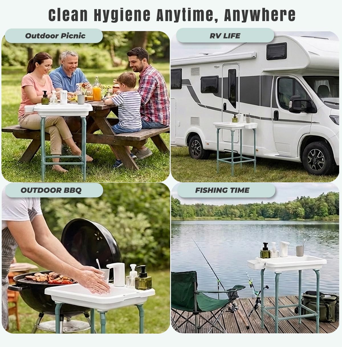 Stazione di lavaggio a mano portatile con rubinetto elettronico, stazione di lavaggio esterna regolabile e stazione di lavaggio per stoviglie da campeggio, camper, officine e garage, include tubo di