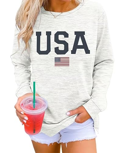 Dressmine Womens Casual Long Sleeve Graphic Tee Shirts Crew Neck