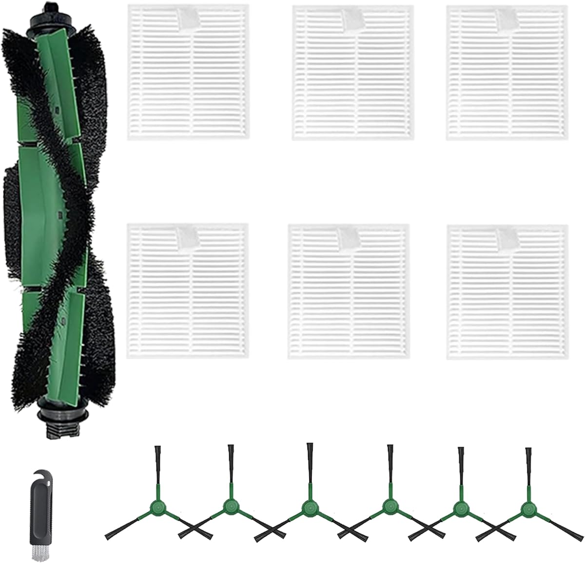 Replacement Parts Compatible with Irobot Roomba 100 (1000) Series 104 105 105X Combo 106 108 1010 1020 Y0140 Y0110 Vacuum,1 Roller Brush, 6 & 6 Side Brush