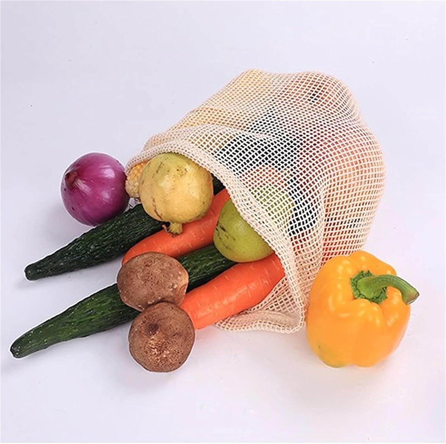 Mesh Produce Bags 10 Pcs Cotton Mesh Vegetable Bags Produce Bag Reusable Storage Kitchen Fruit With Drawstring(S-25 19cm)