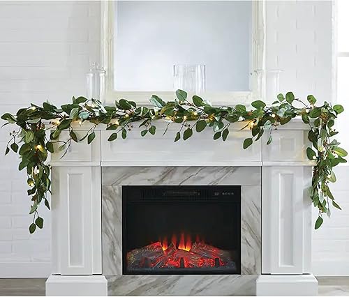 Miniatura 5 de NOMA Guirnalda de Navidad de eucalipto LED preiluminada de 9 pies con luces a pilas, 35 bombillas blancas cálidas, 100 puntas de eucalipto..