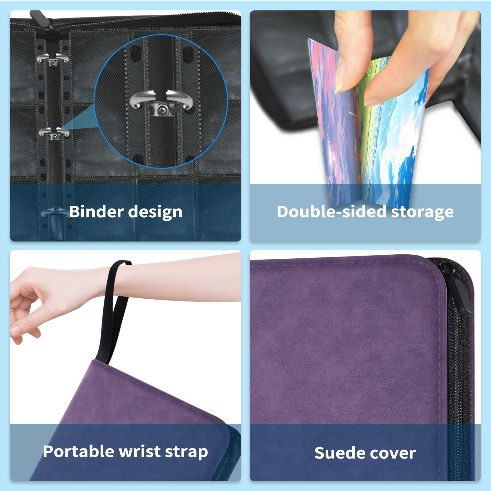JUSONEY Trading Card Binder With 9-Sided Holder for 720 Cards - Album Zipper Binder for MTG Playing and Sports Cards (Black) - Image 3
