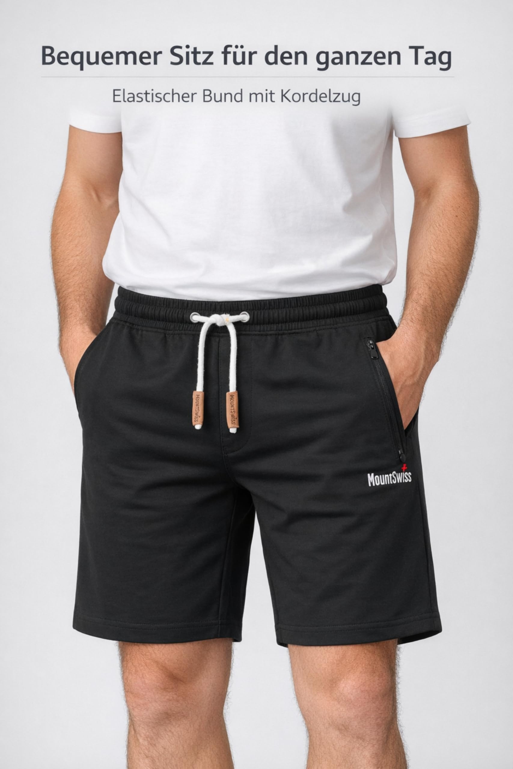 Mount Swiss Pantalon Court Homme Liam I Short Court Homme avec Poches - 2 Poches latérales et 1 Poche arrière chacune avec Fermeture éclair I Short de Sport Homme
