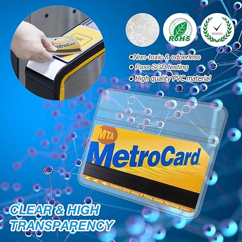 Miniatura 6 de 50 soportes para tarjetas de identificación y clips, extra gruesos, transparentes, protectores de plástico horizontales para tarjetas de