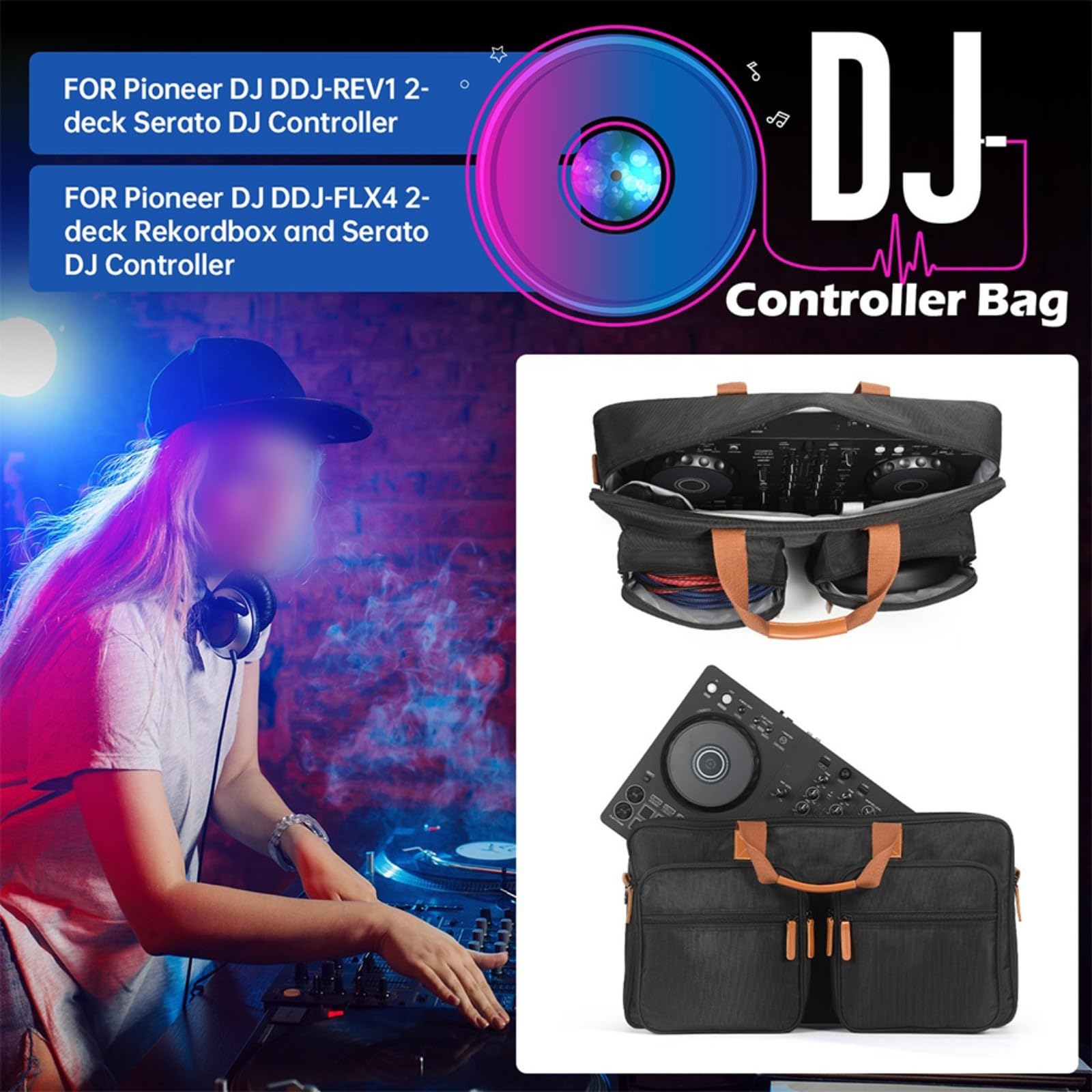 Custodia impermeabile per controller Pioneer DDJ-FLX4, tracolla regolabile, multistrato, per DJ da viaggio e per sessioni, colore nero