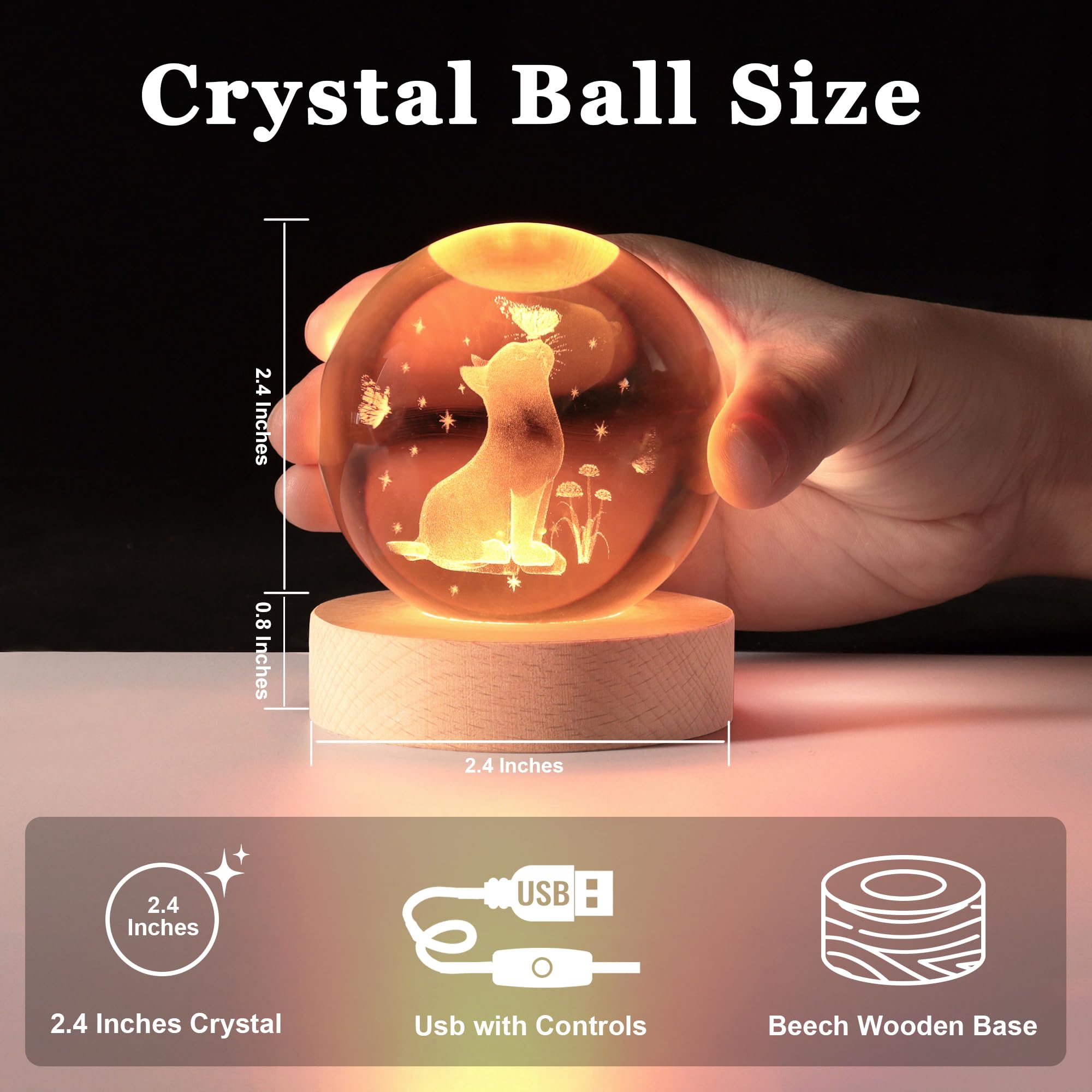 Simpatica lampada a sfera di cristallo con base in legno, idea regalo per amanti dei gatti, fidanzata, mamma, ragazza, Natale, compleanno, festa della mamma, decorazione per la casa