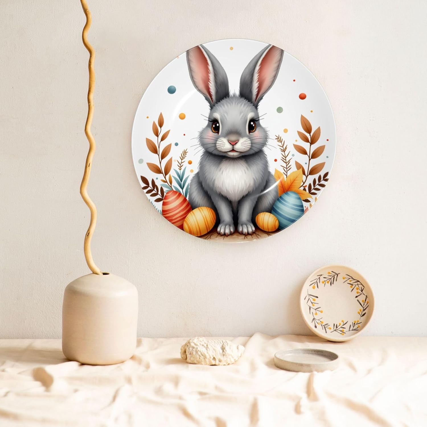 Easter Theme Style Ceramic Plate Display Decorative Plate With Stand Wall Hanging Plate For Home Decor 10 Inch