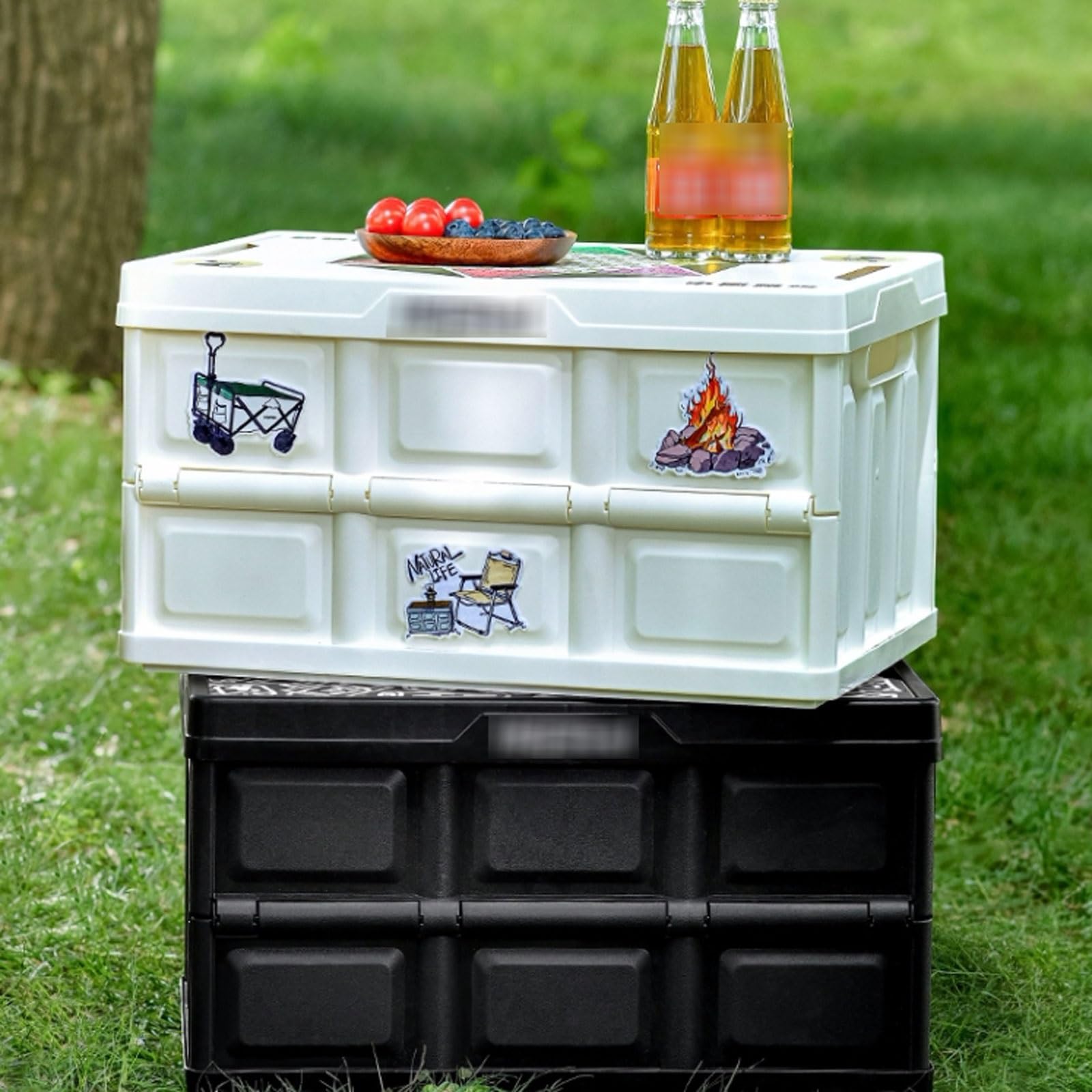 Torba kempingowa Składany organizer do bagażnika Outdoor Camping Box przechowywania, wielofunkcyjny składany pojemnik w domu Pudełko sortowania na piknik Skrzynia użytkowa Crate(Biały)