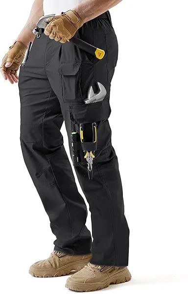 IGOLUMON Men's Stretch Tactical Pants, Breathable Ripstop Cargo Pants with 15 Pockets, Lightweight EDC Work Hiking Pants