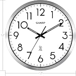 Sharp Atomic Analog Wall Clock - 12" Silver Brushed Finish - Sets Automatically- Battery Operated - Easy to Read - Easy to Use– Modern Design and Style