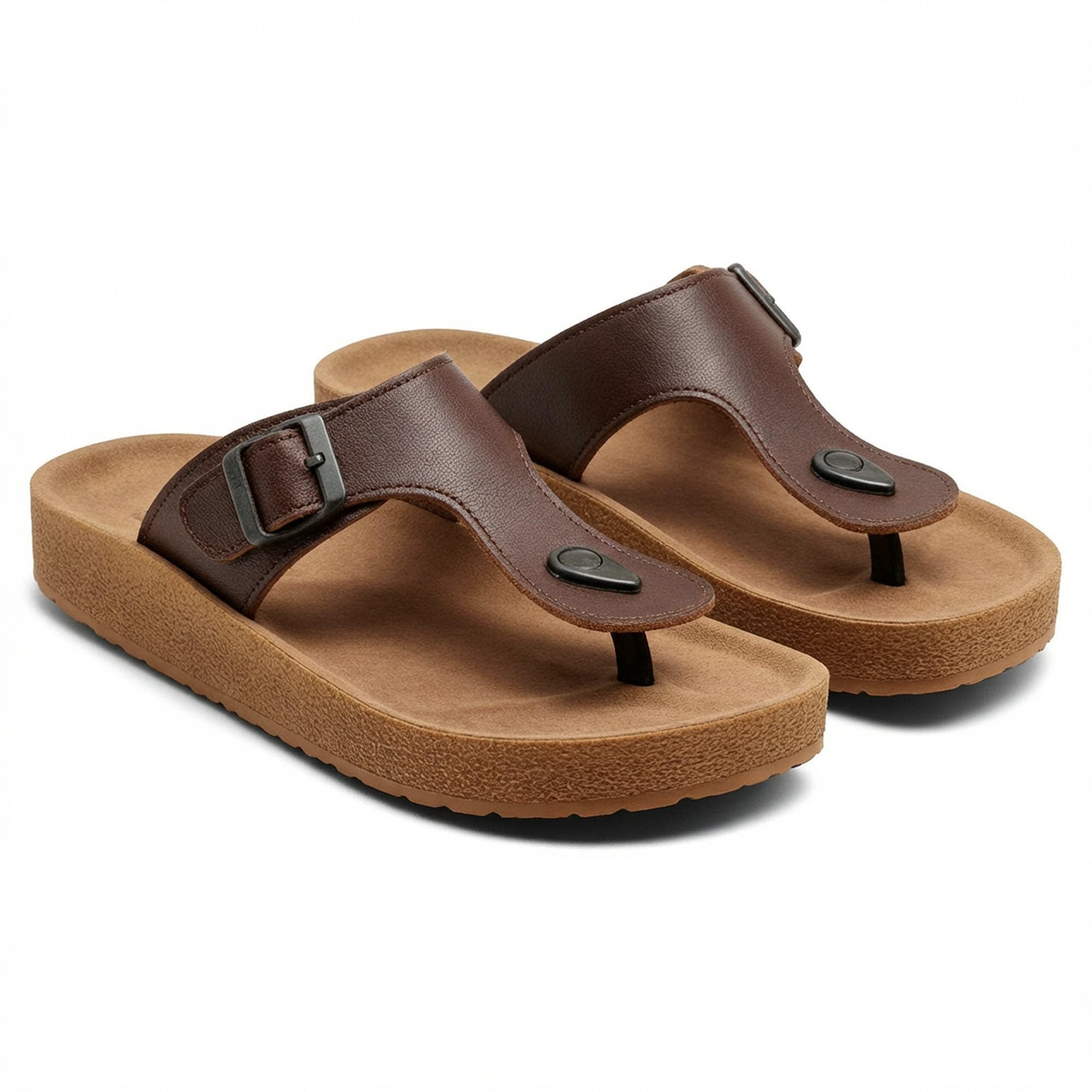 bruton Men's Comfort Thong | Adjustable Buckle Strap Thong | Lightweight Cushioned Footbed | Casual Outdoor Daily Wear Slippers | Brown-picture-16