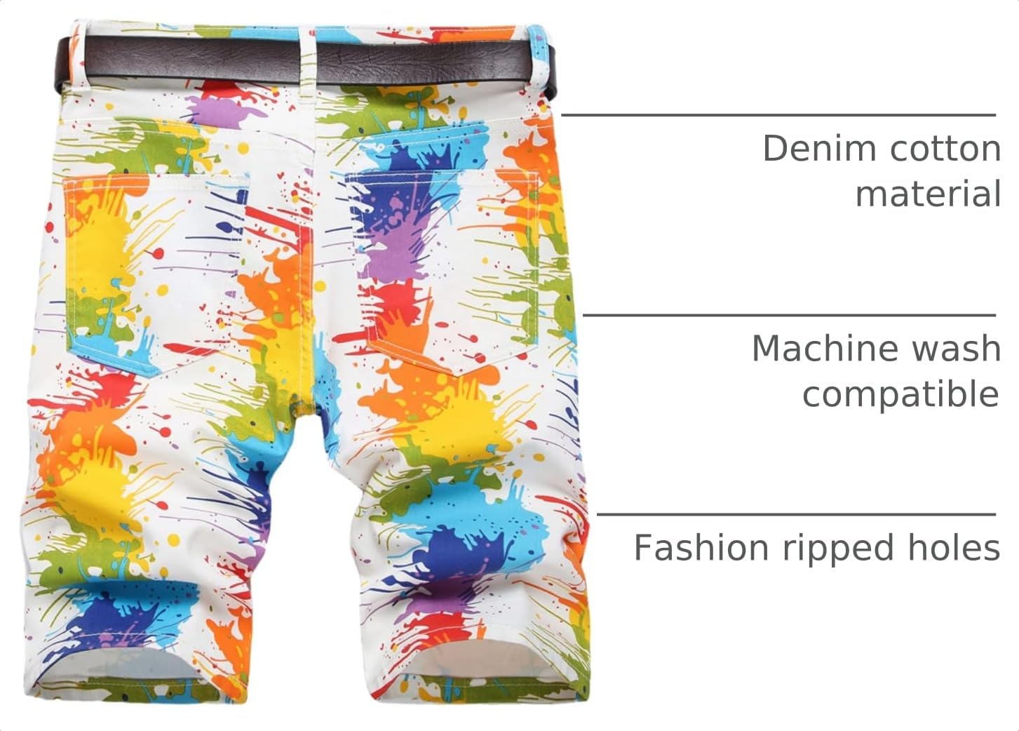 Baylvn Men's Casual Ripped Printed Denim Shorts Slim Fit Summer Beach Jeans Shorts image 4