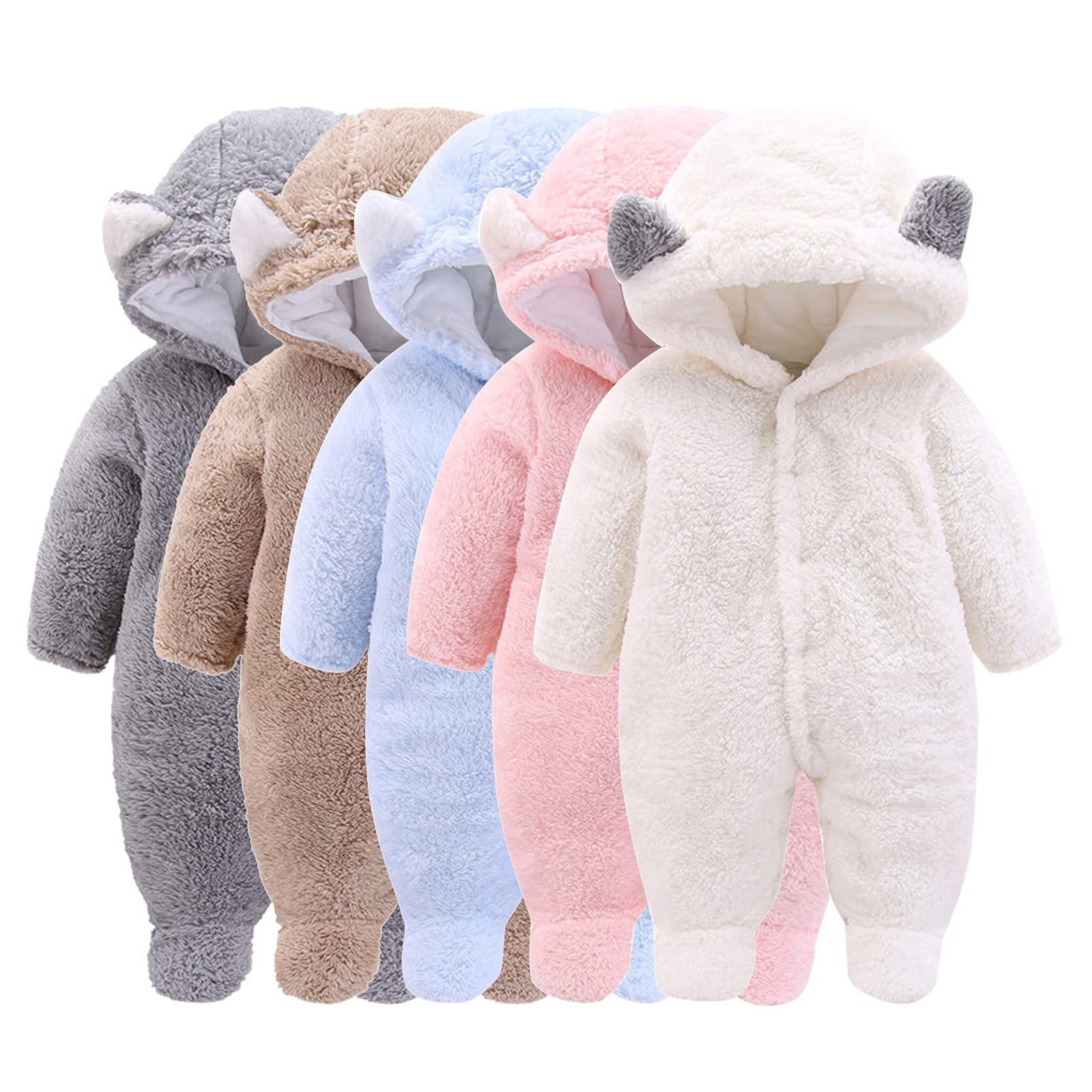 Generico Baby Girl Boy Vestiti Invernali In Pile Cerniera Bambino Con Cappuccio Snowsuit Footie Abiti Neonato Orso Snowsuit con cappuccio Inverno Caldo Outwear per Ragazze Ragazzi