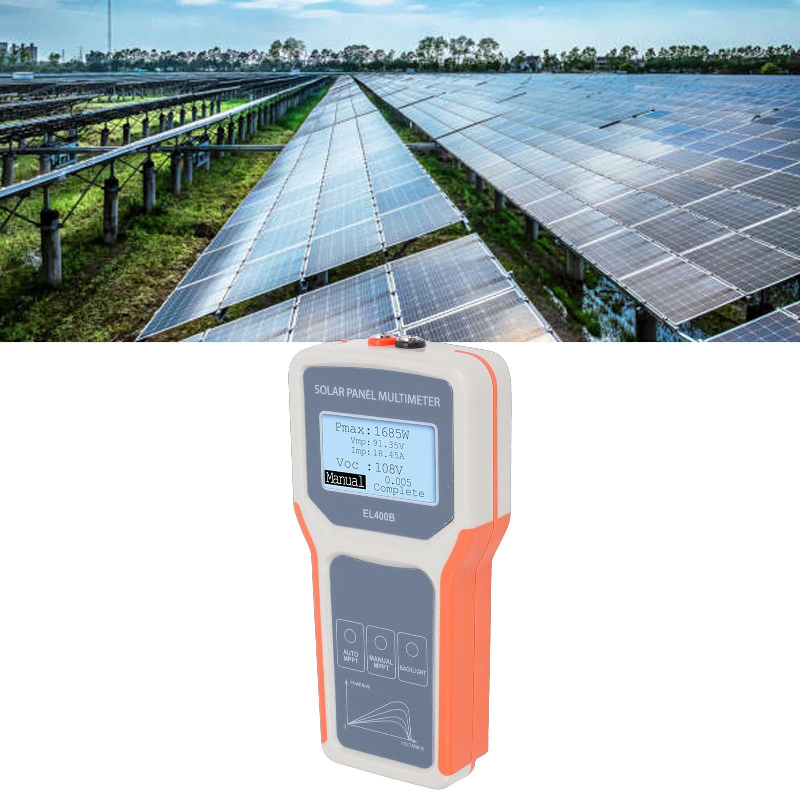 SIXRUN Tester per Pannelli Solari, Multimetro Fotovoltaico MPPT con Display LCD, Misura Tensione e Corrente per Sistemi Solari da 5-400 W per Utenti e Installatori