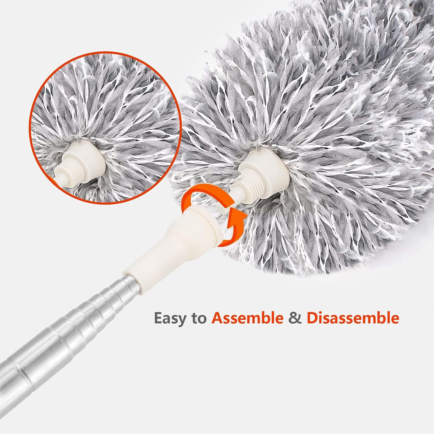 Microfiber Duster with Extension Pole 30 to 100'', Reusable,Extendable Duster with Stainless Steel Pole for Cleaning Ceiling Fan, High Ceiling, Furniture & Cars