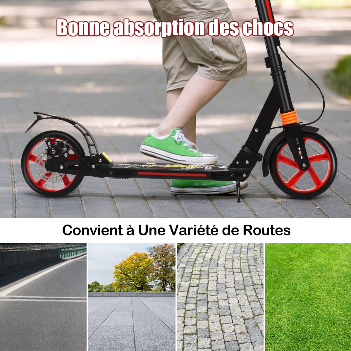 GYMAX Trottinette Enfants et Adultes, plus de 8 Ans, Trotinette Pliable à Hauteur Réglable, Charge Max 100 KG, Scooter en Alliage d'Aluminium avec Freinage Double, 95 x 37 x 86,5-101 CM
