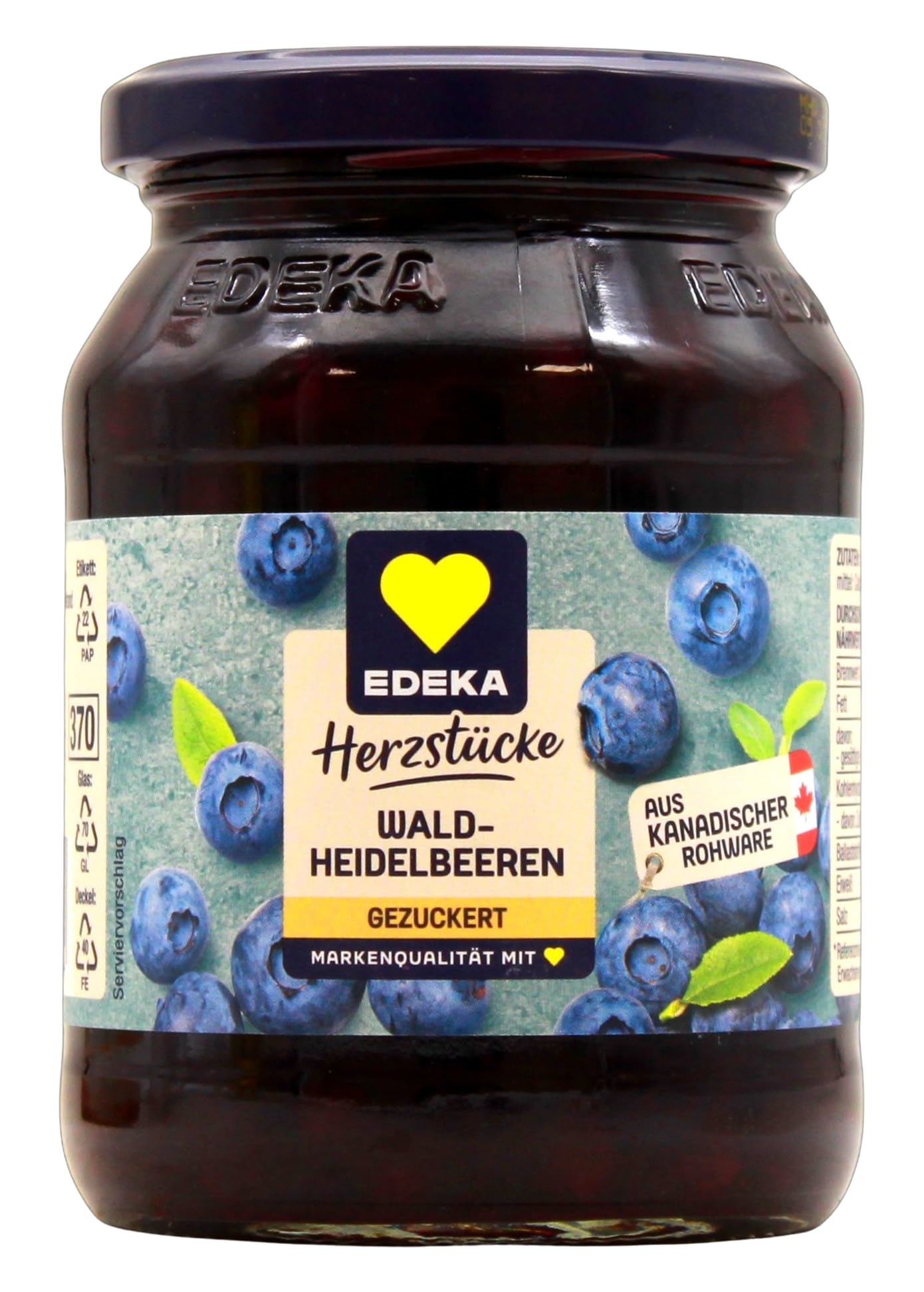 Herzstücke Waldheidelbeeren gezuckert, 12er Pack (12 x 125g)