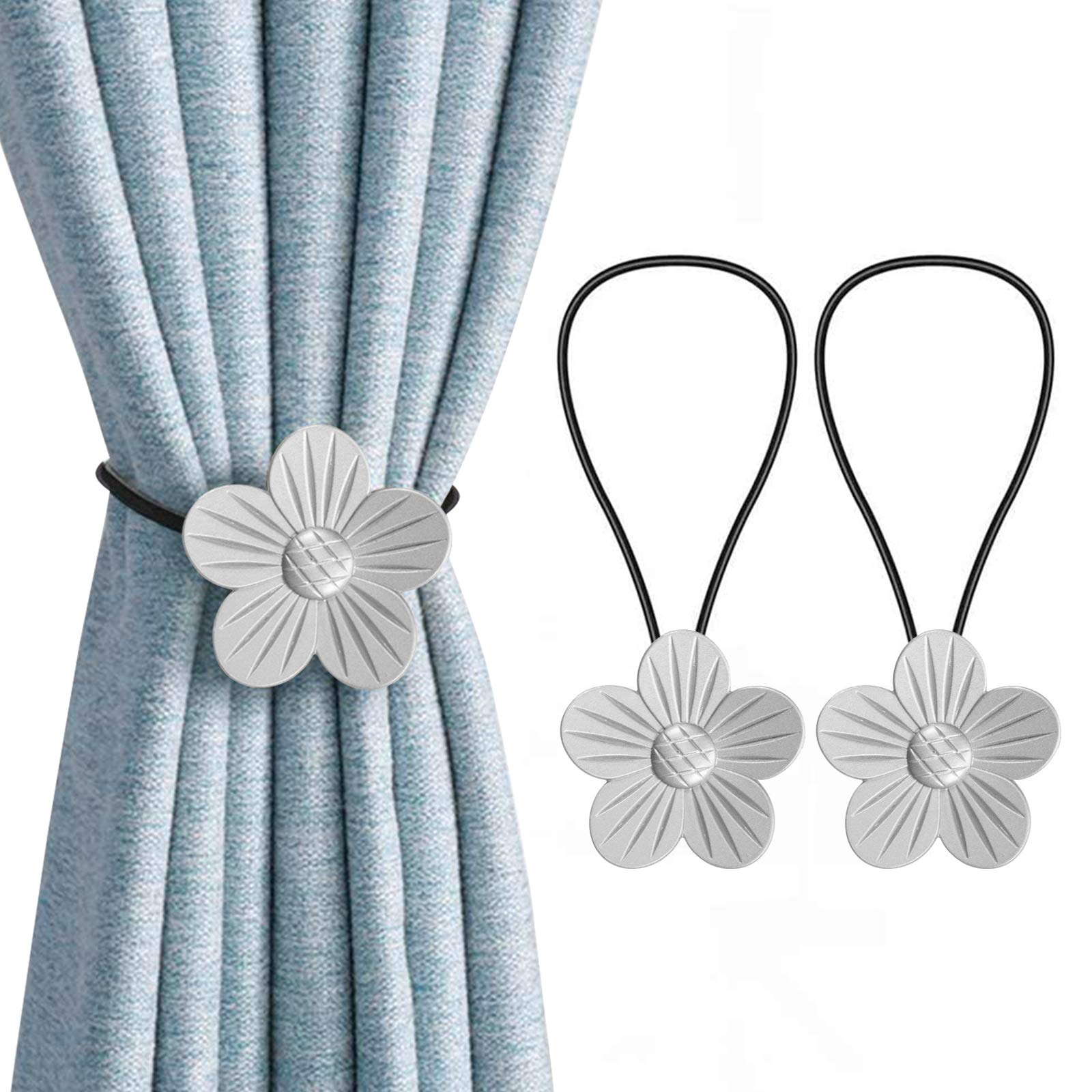 SHTGOI 2 fermatenda magnetica per tende a fiori, senza fori, con corda flessibile, per soggiorno, bagno, decorazione da 40 cm, rosa, viola