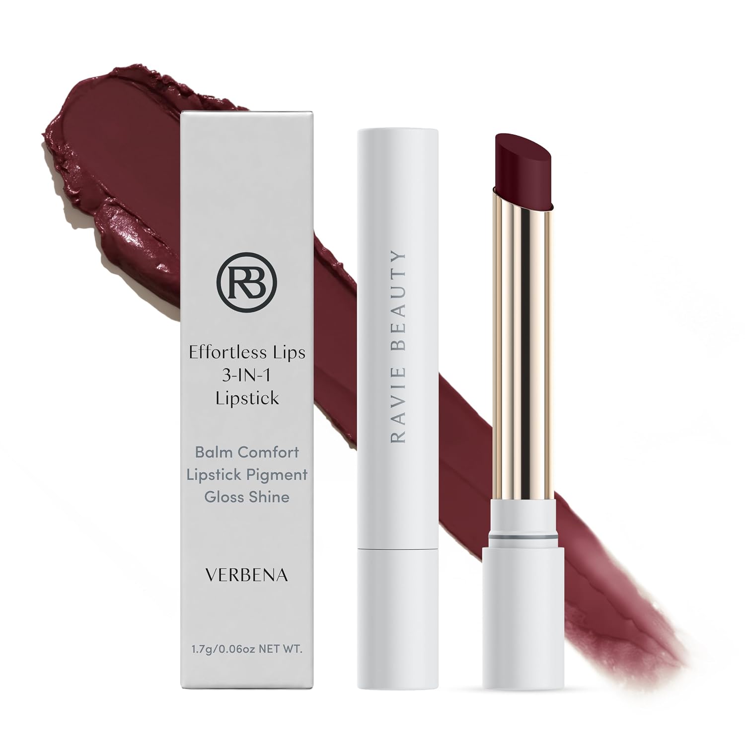 Ravie Beauty Effortless Lips 3-in-1 Lipstick, Sheer-Buildable, Verbena