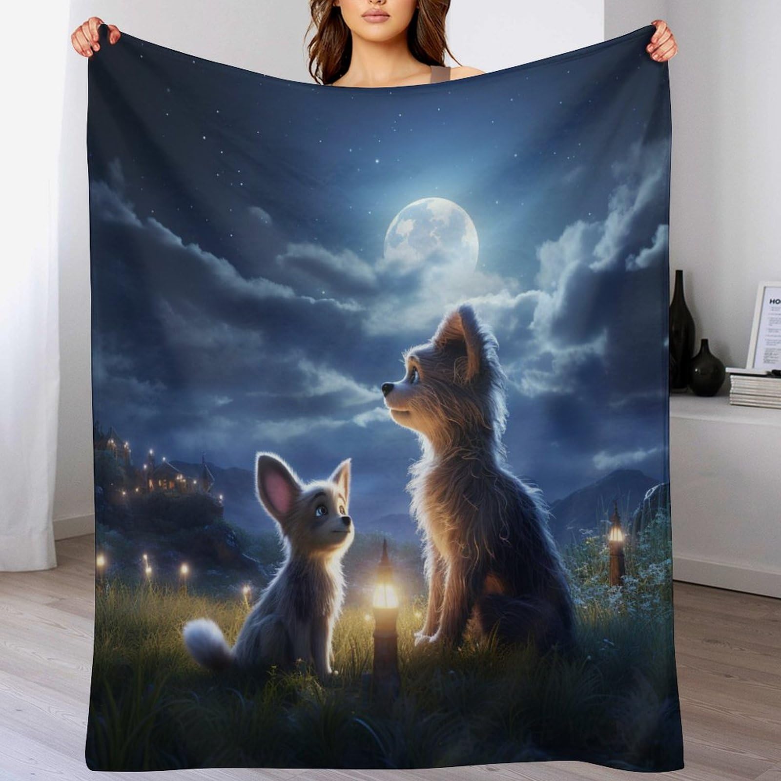 Tapis douillet couverture polaire flannel pour canapé et lit, jet chaud motif animal renard