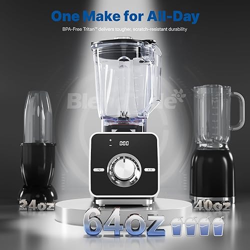 Miniatura 5 de Licuadora casera, licuadora de alta velocidad de 1400 W para potencia de trituración de hielo, cuchillas de acero inoxidable, temporizador de