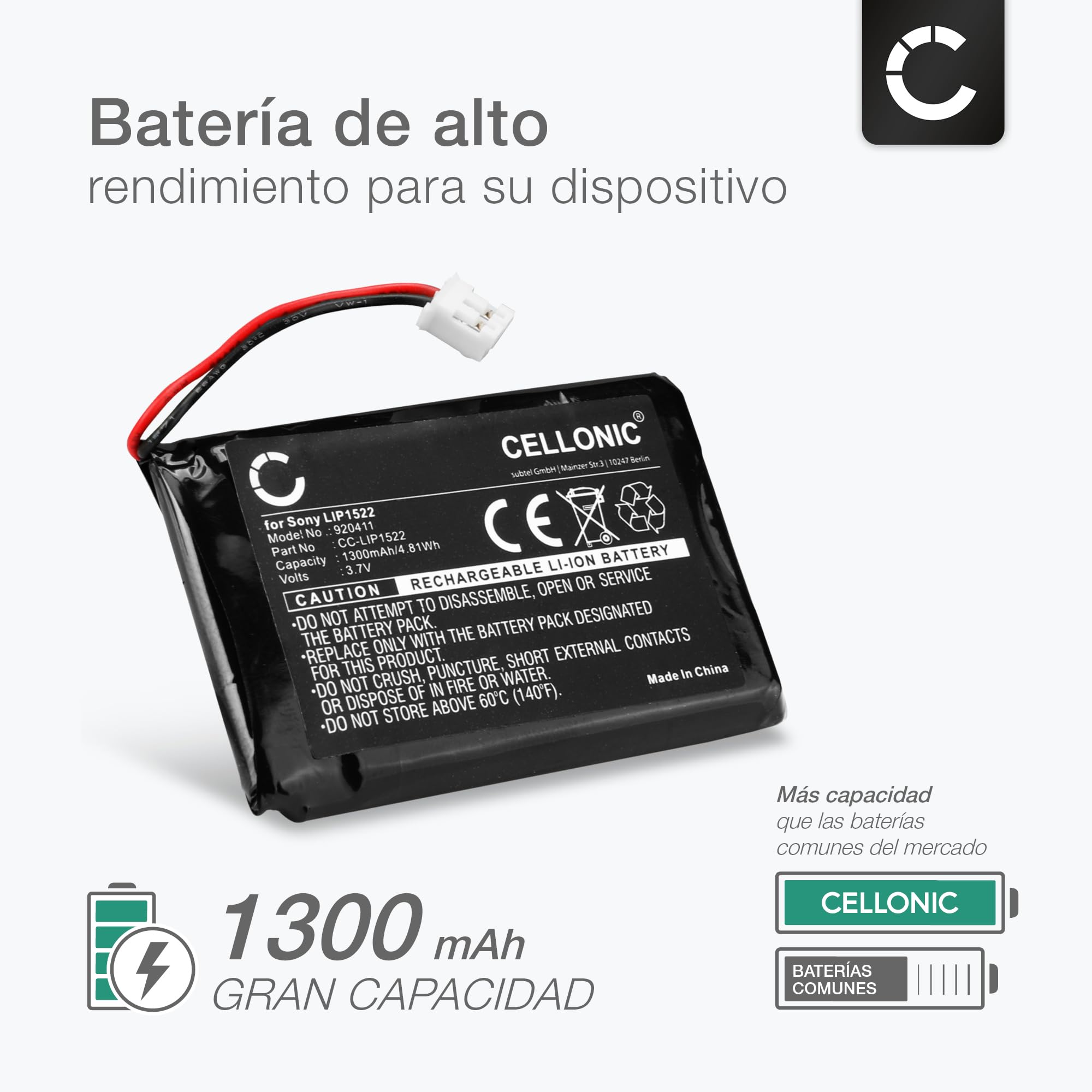 CELLONIC 1x Batería para Videoconsola Compatible con Sony PlayStation 4, PlayStation 4 Dualshock 4 Wireless Controller, Dualshock 4 V1, LIP1522 - (1300mAh, 3.7V)