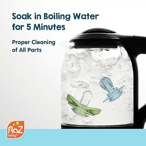 Miniatura 8 de RaZbaby Keep-It-Kleen - Paquete de 2 chupetes para bebé, se cierra cuando se cae, pezón de ortodoncia de silicona sin BPA, ideal para viajes, el