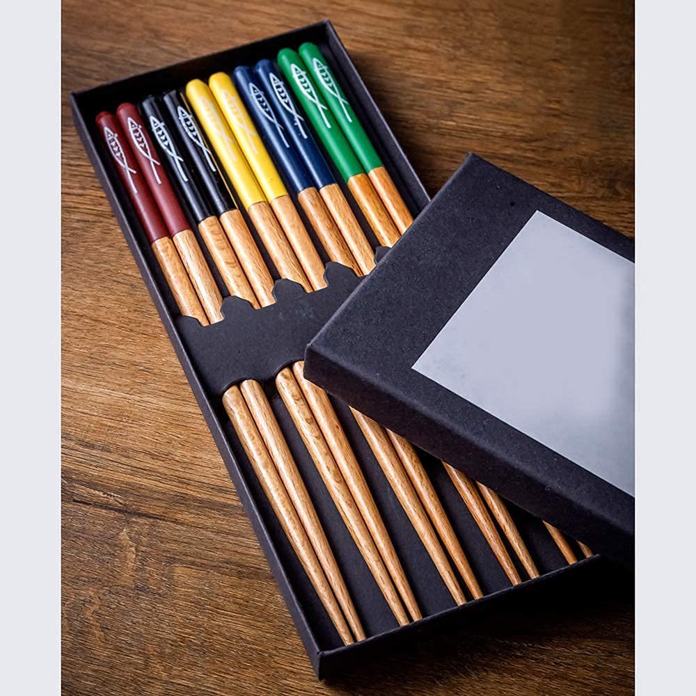 Palillos Chinos Reutilizables japoneses Palillos de Metal Juego de 5 Pares de Palillos de Sushi, Palillos Chinos de Madera Natural japoneses Reutilizables portátiles para Cocina Va