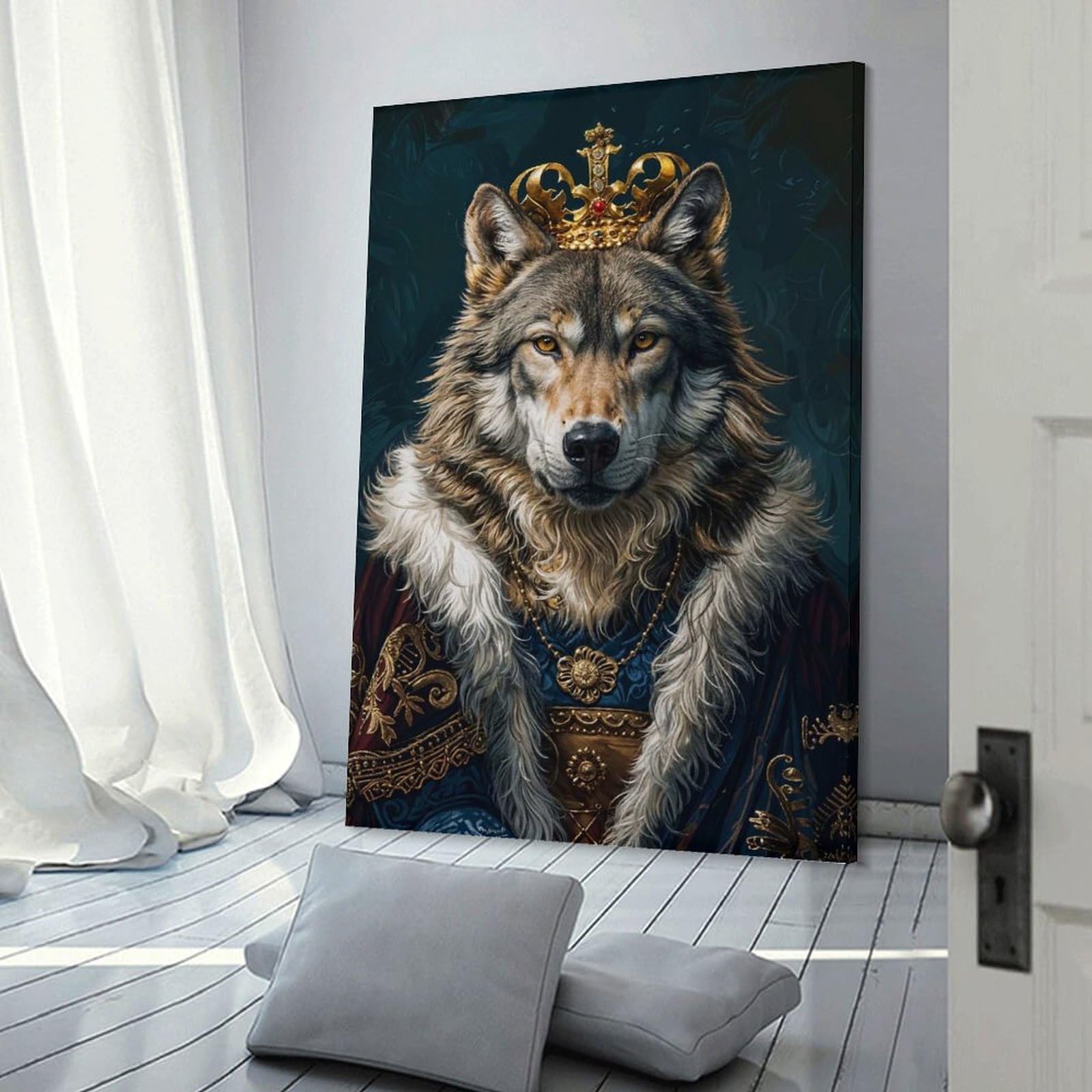 Junmoney Canvas Wall Decor Wolf King, 24x36inch(60x90cm), for Living Room, Bedroom, Office Or Hallway, Decorative Artwork with Broad Appeal