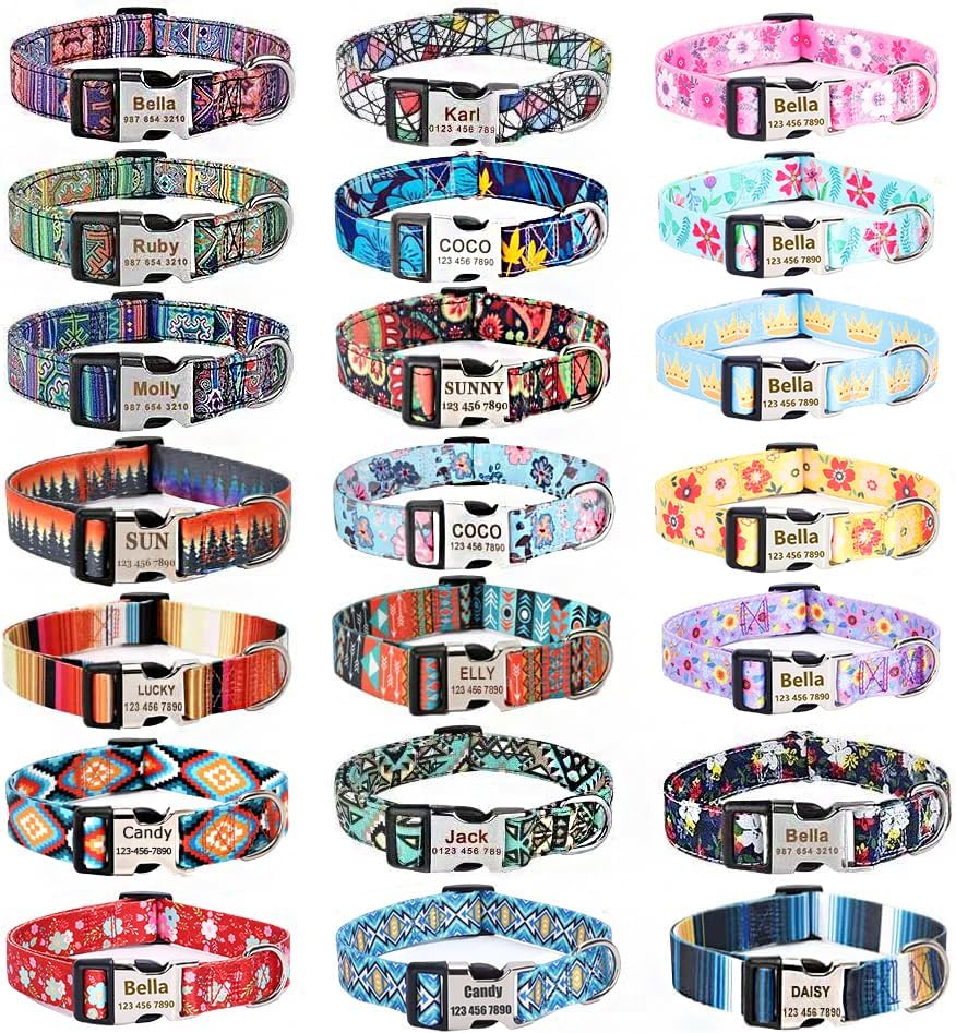 Mihqy Personalized Custom Leather Dog Collar with Engraved Name Phone