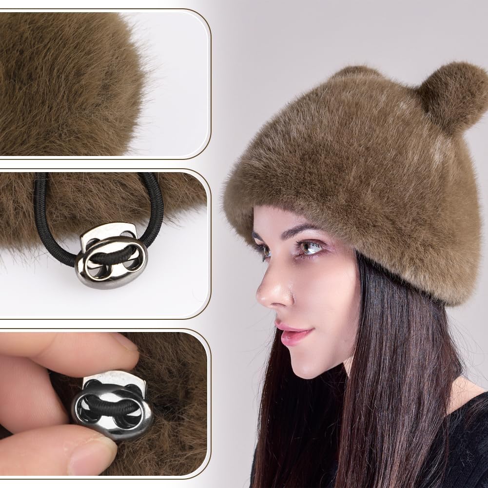 Women Faux Fur Bucket Hat Cute Bear Fisherman Hat Plush Warm Fuzzy Animal Ear Beanie Cap - Image 2