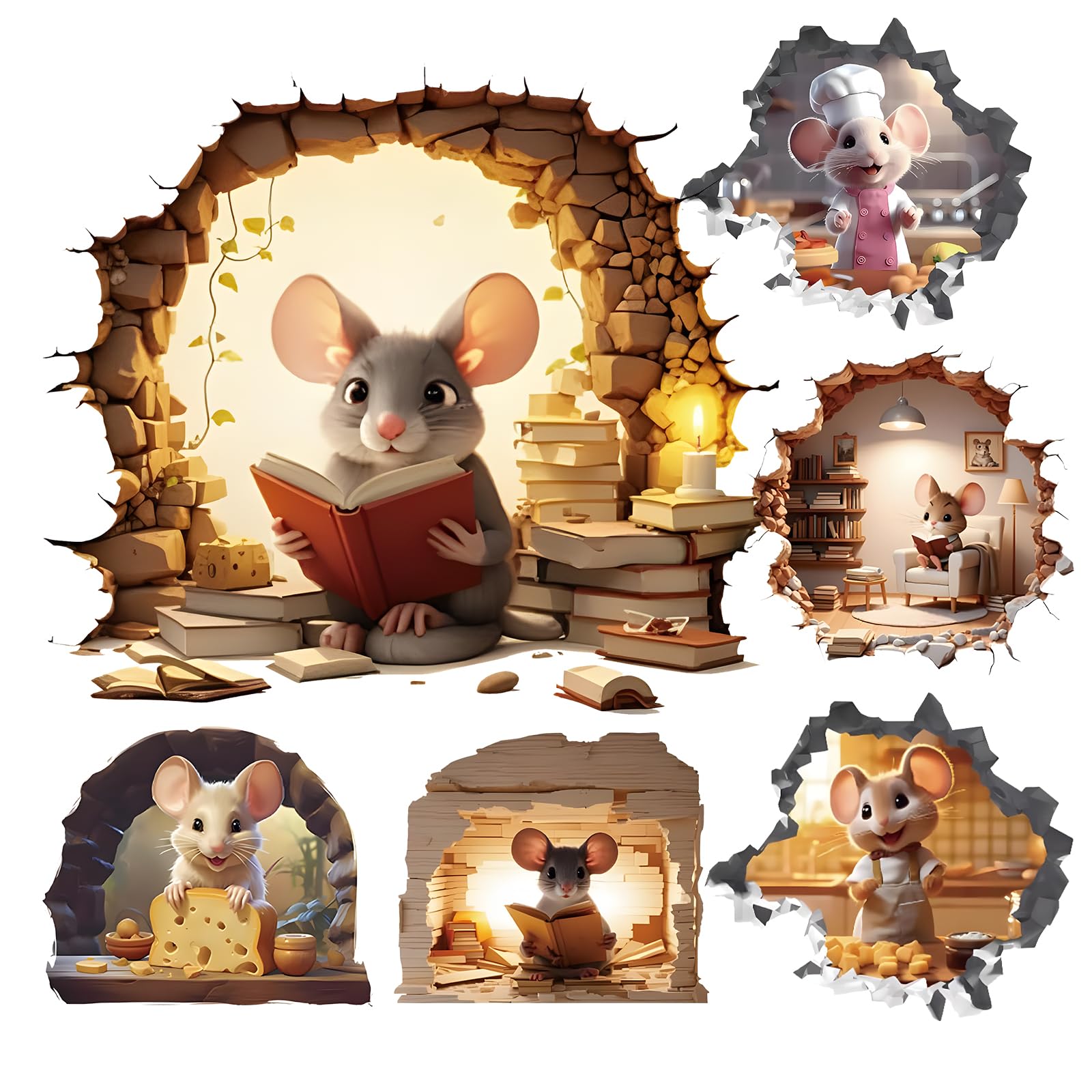 Photo 1 of **2 PACKS** 18PCS 3D Mouse Hole Wall Stickers, Fun Animal Decals for Kids Room, Bedroom and Nursery Decor, Peel and Stick Decorative Wall Stickers for Boys and Girls