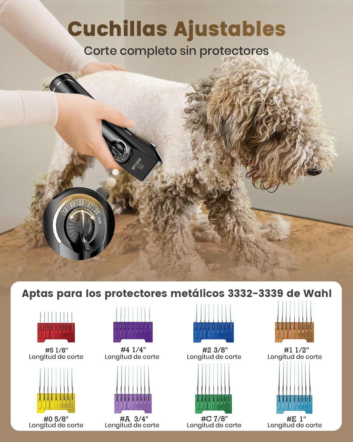 oneisall Maquina Cortar pelo Perros, Caniche Cortapelos Perros pelo Largo, Ultra Silencios Maquina pelar Perros con potente motor, Corta pelo Mascota con cuchillas removibles