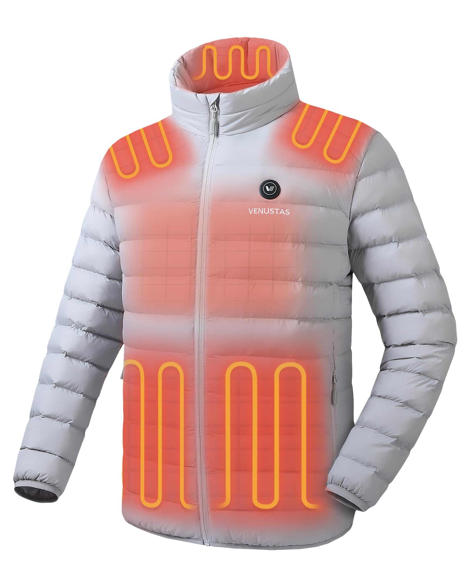 Venustas Men's Lightweight Heated Jacket with Battery, 6-Zone Electric Puffer Winter Coat for Outdoor Camping Hiking