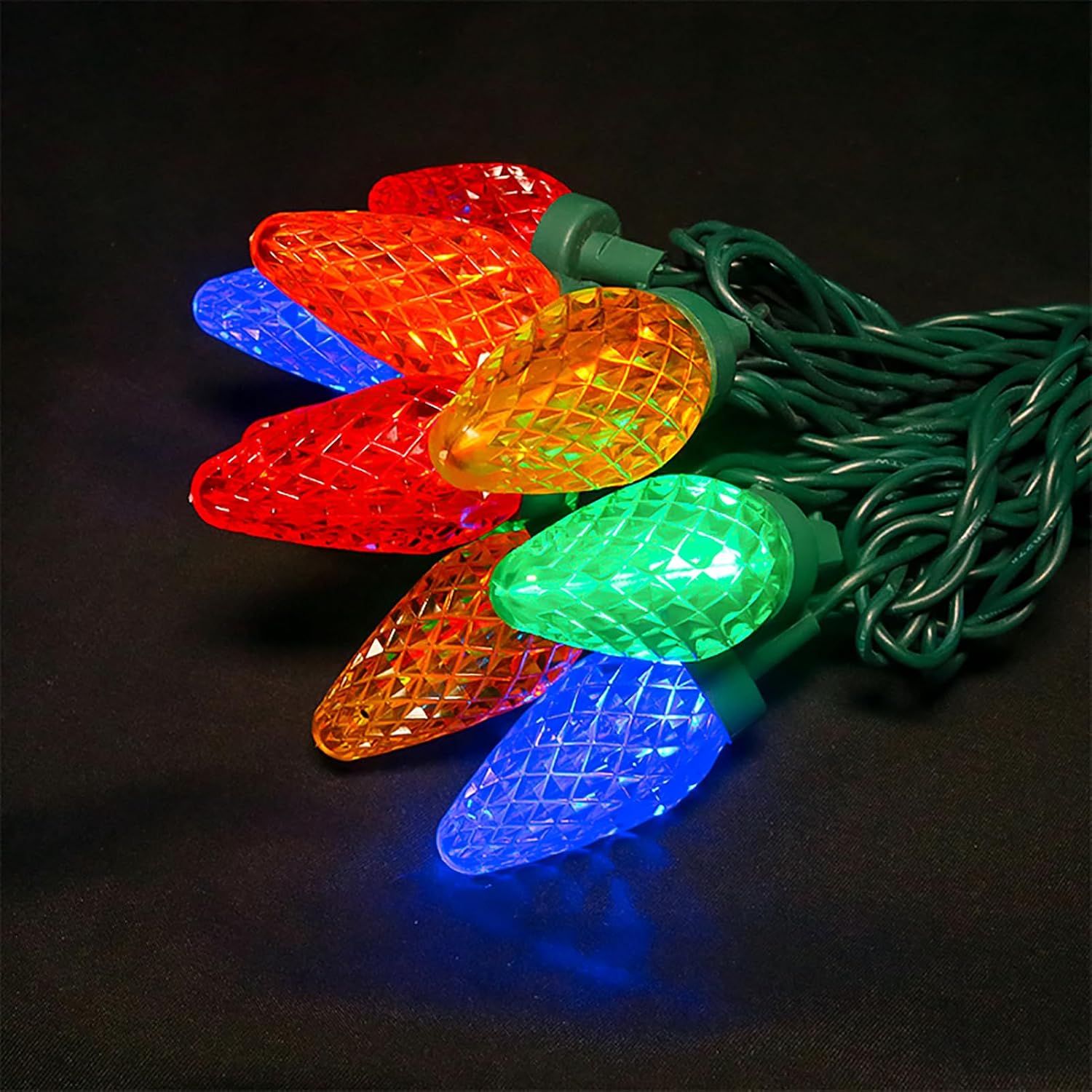 MULTI-SPARKING C9 Christmas String Lights Outdoor - 25 Count Faceted Christmas Lights LED Strawberry String Lights for Christmas Tree, Eave, Pathway, Garden, 16 Feet Green Wire Multicolor