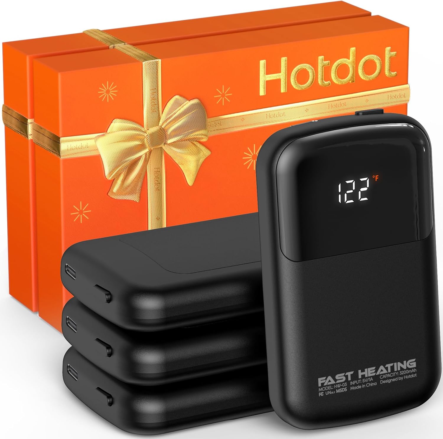 Hotdot Hand Warmers Rechargeable, Heat Levels (104–122°F), Real-Time Temp & Battery Display, Electric Hand Warmers, Fast Heating, Fits in Gloves/Pocket, Gifts for Women & Men
