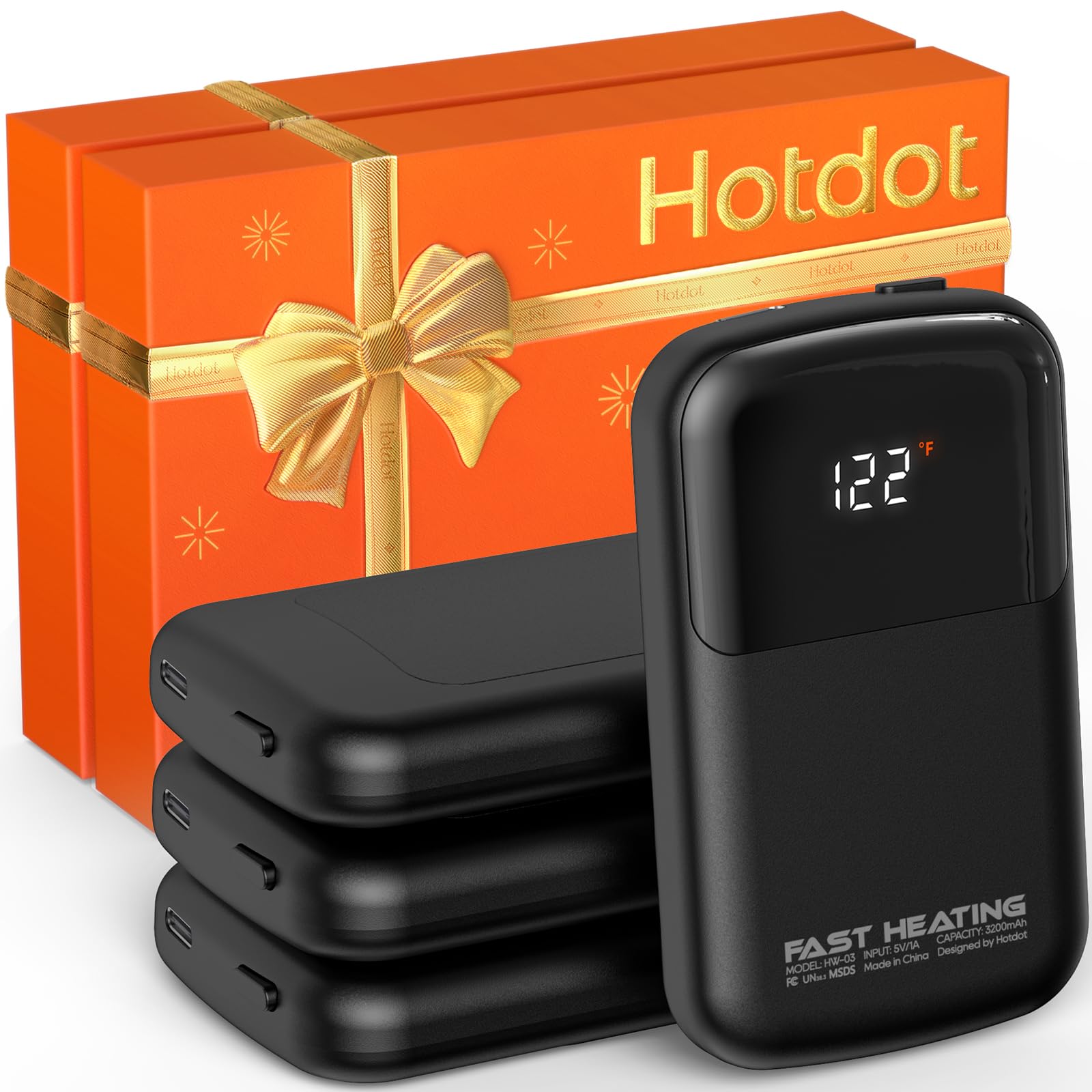 Hotdot Hand Warmers Rechargeable, Heat Levels (104–122°F), Real-Time Temp &amp; Battery Display, Electric Hand Warmers, Fast Heating, Fits in Gloves/Pocket, Gifts for Women &amp; Men