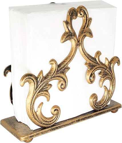 Owlgift Servilletero de bronce barroco  Estante decorativo de papel de metal para mesa, correo o organizador de facturas  6 x 2 x 5.3 pulgadas,